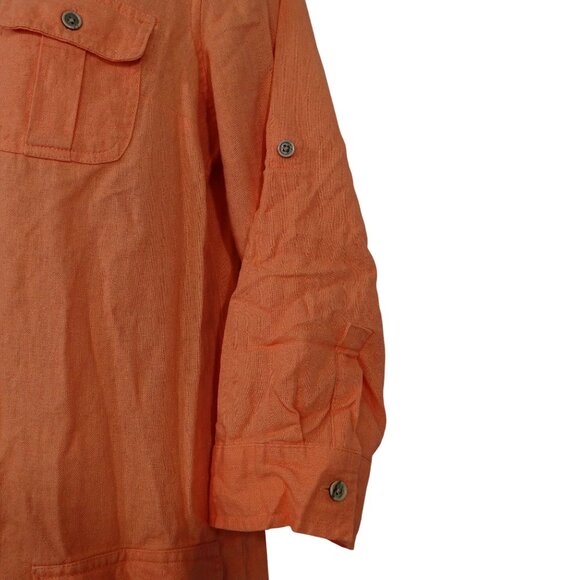 Old Navy Orange Linen Blend Tunic Dress  Women Size M Pockets Roll Tab Sleeves - Picture 3 of 14